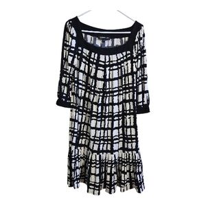 Jones New York Monochrome Checkered Long Sleeve Dress